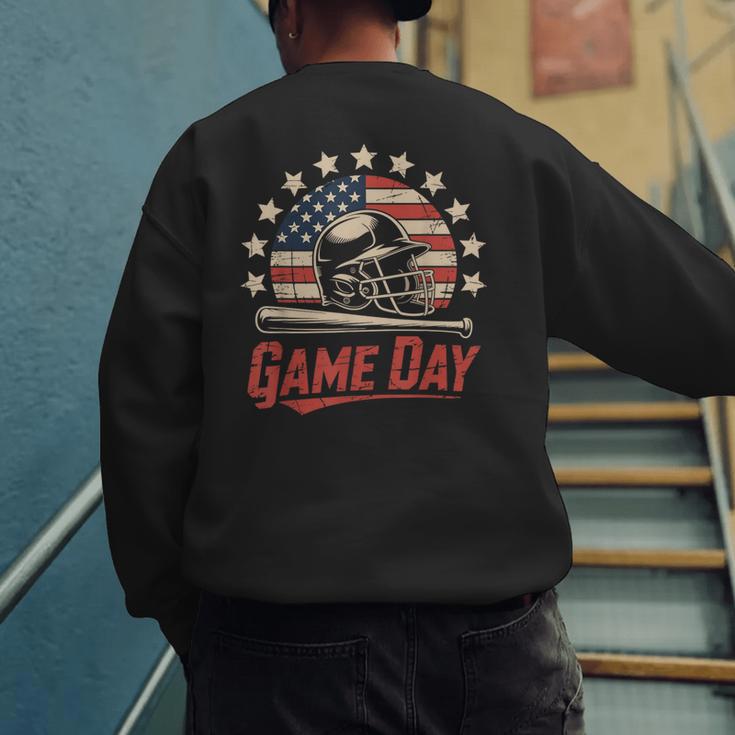Baseball Dad Game Day USA Flag Men's Sweatshirt Back Print Baseball Dad Game Day USA Flag Men's Sweatshirt Back Print