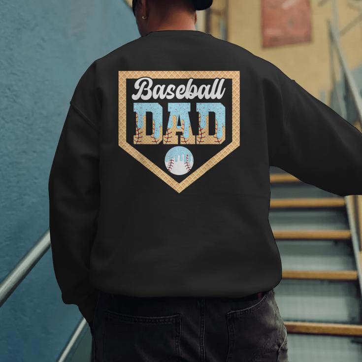 Baseball Dad Ice Cream Drip Home Plate Cool Fathers Day Men's Sweatshirt Back Print Baseball Dad Ice Cream Drip Home Plate Cool Fathers Day Men's Sweatshirt Back Print