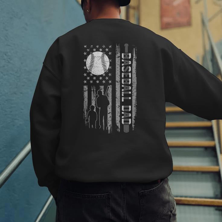 Baseball Dad Silhouette Bat Flag Stars Men's Sweatshirt Back Print Baseball Dad Silhouette Bat Flag Stars Men's Sweatshirt Back Print