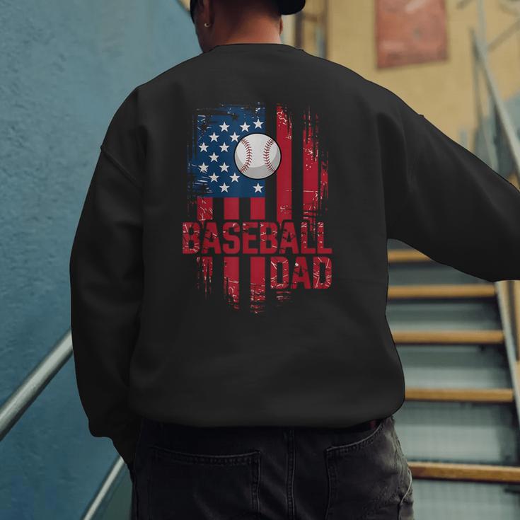 Baseball Dad USA American Flag 4th Of July Men's Sweatshirt Back Print