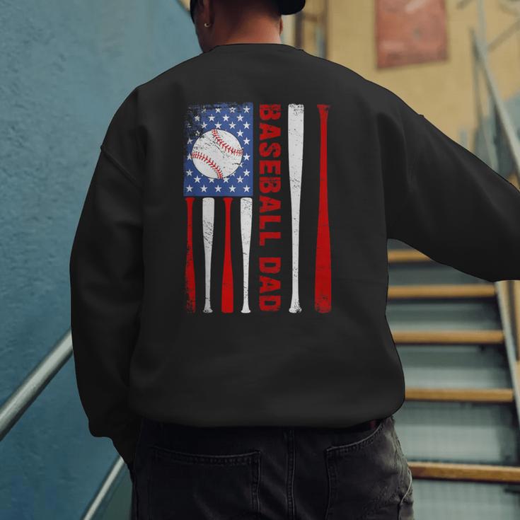 Baseball Dad USA American Flag Father's Day 4th Of July Men's Sweatshirt Back Print