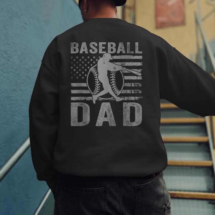 Baseball Dad USA American Flag Father's Day Men Men's Sweatshirt Back Print