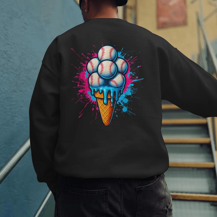Baseball Ice Cream Drip Baseball Dad Sports Fan Youth Boys Men's Sweatshirt Back Print Baseball Ice Cream Drip Baseball Dad Sports Fan Youth Boys Men's Sweatshirt Back Print