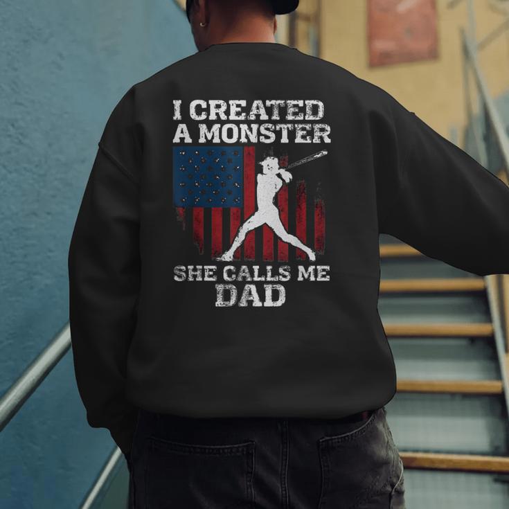I Created Monster She Calls Me Dad Baseball Dad Men's Sweatshirt Back Print I Created Monster She Calls Me Dad Baseball Dad Men's Sweatshirt Back Print