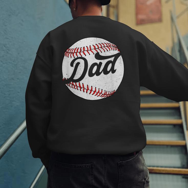 Dad Baseball Ball Vintage Groovy Baseball Daddy Fathers Day Men's Sweatshirt Back Print