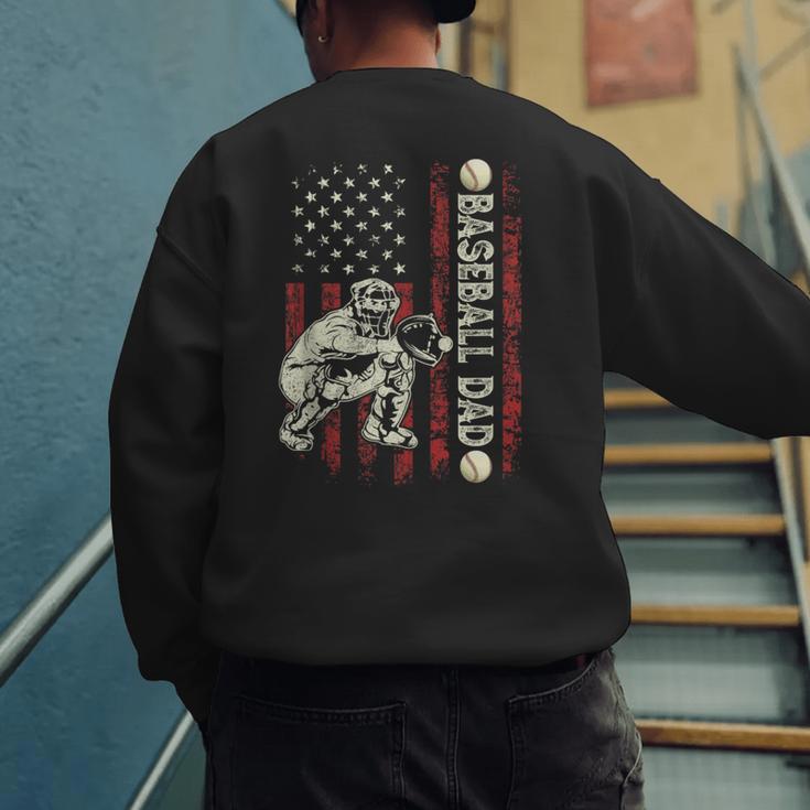 Fathers Day Baseball Dad Flag Dad Men Baseball Catcher Men's Sweatshirt Back Print Fathers Day Baseball Dad Flag Dad Men Baseball Catcher Men's Sweatshirt Back Print