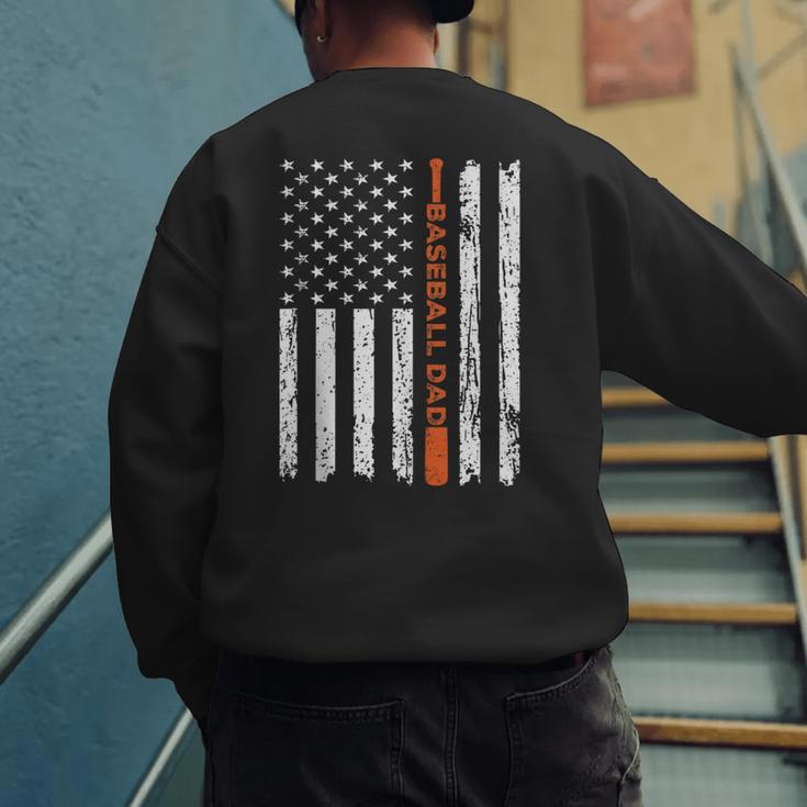 Retro Baseball Dad American Flag Father's Day 4th Of July Men's Sweatshirt Back Print