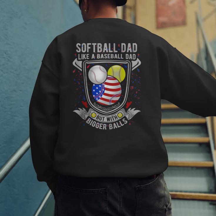 Softball Dad Like A Baseball Dad 4th Of July USA Retro Flag Men's Sweatshirt Back Print