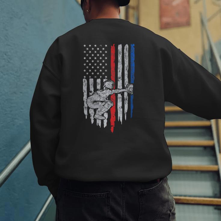 Vintage Baseball US Flag Tee Baseball Dad Player Coach Men's Sweatshirt Back Print
