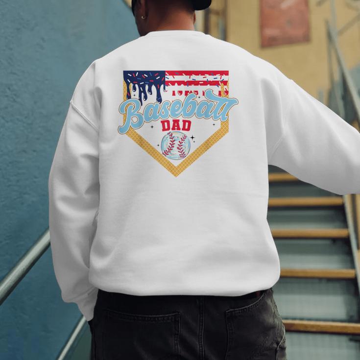Baseball Dad Ice Cream Drip Father American Flag 4th Of July Men's Sweatshirt Back Print