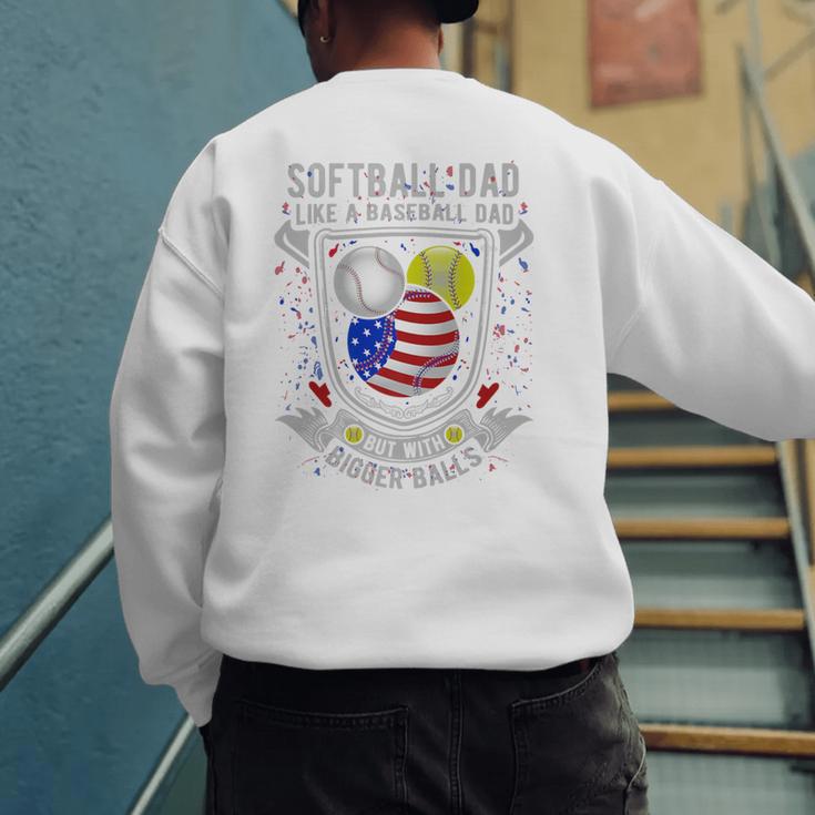 Softball Dad Like A Baseball Dad 4th Of July USA Retro Flag Premium Men's Sweatshirt Back Print