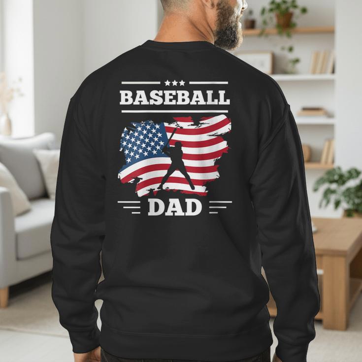 Baseball DAD American Flag Patriotic Father's Day Men's Sweatshirt Back Print