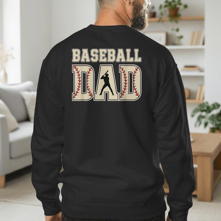 Baseball Dad Distressed Bold Stitch Graphic Sports Father Men's Sweatshirt Back Print