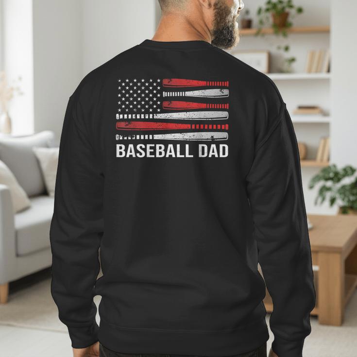 Baseball Dad Father's Day US Flag Baseball Men's Sweatshirt Back Print