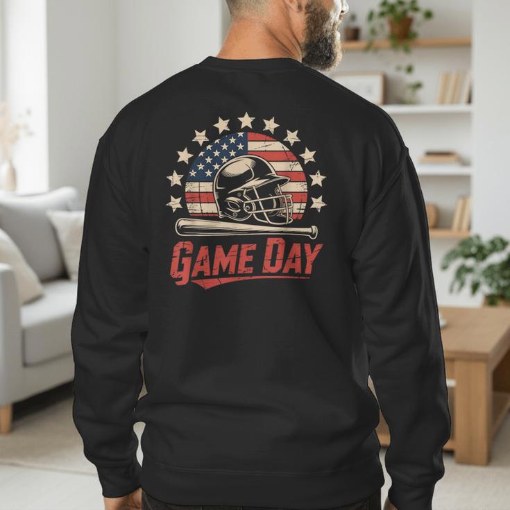 Baseball Dad Game Day USA Flag Men's Sweatshirt Back Print Baseball Dad Game Day USA Flag Men's Sweatshirt Back Print