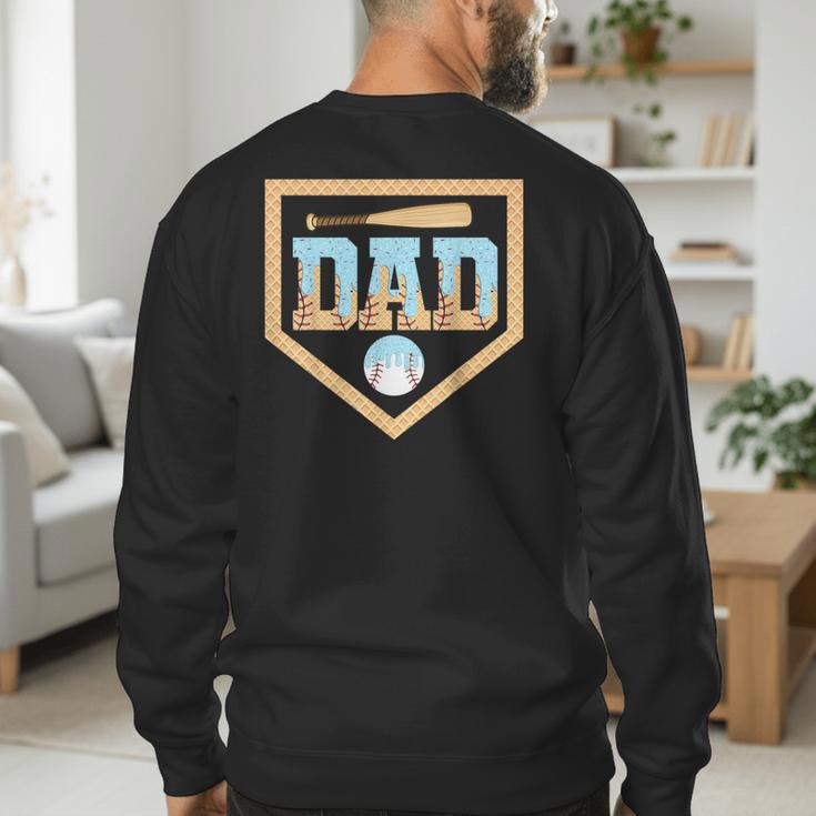 Baseball Dad Ice Cream Drip Home Plate Bat Cool Fathers Day Men's Sweatshirt Back Print