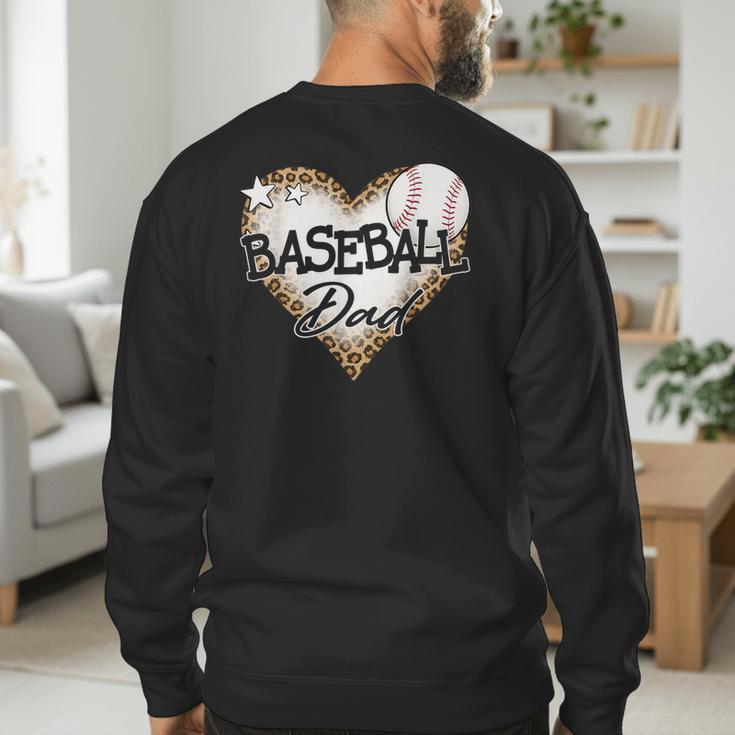 Baseball Dad Leopard Heart Baseball Lover Men's Sweatshirt Back Print