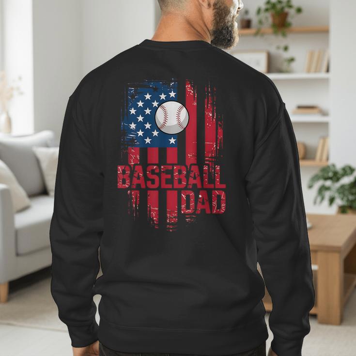 Baseball Dad USA American Flag 4th Of July Men's Sweatshirt Back Print
