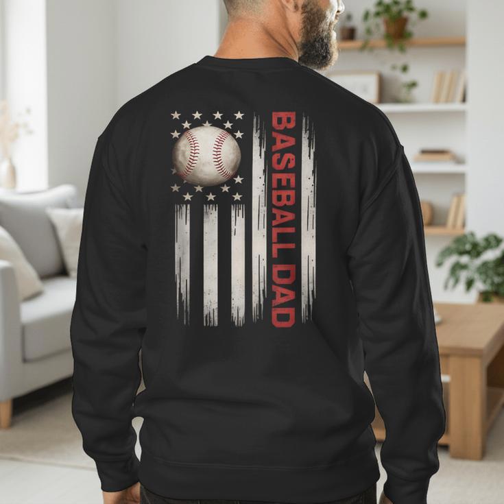 Baseball DAD USA American Flag Fathers Day 4th Of July Men's Sweatshirt Back Print