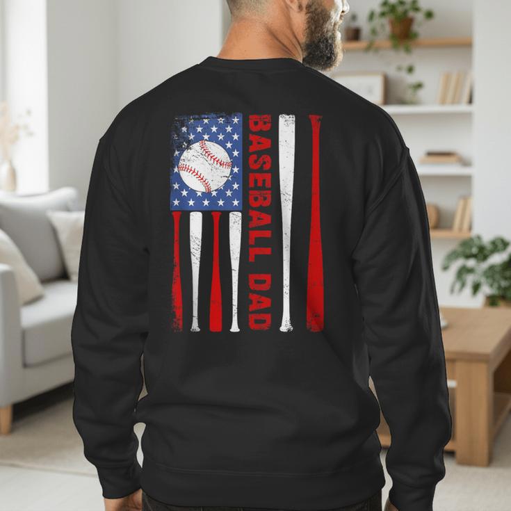 Baseball Dad USA American Flag Father's Day 4th Of July Men's Sweatshirt Back Print