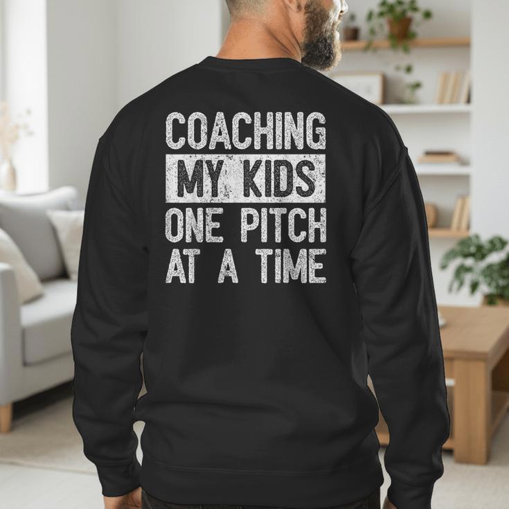 Baseball Dad Vintage Coaching My Kids One Pitch At A Time Men's Sweatshirt Back Print