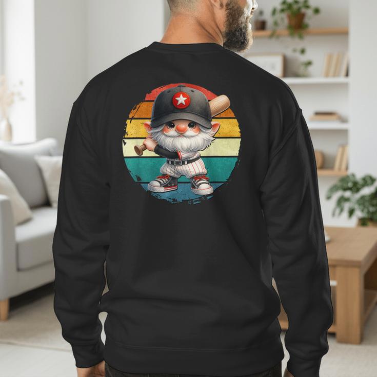 Baseball Grandpa Gnome On A Retro Sunset For Baseball Dad Men's Sweatshirt Back Print Baseball Grandpa Gnome On A Retro Sunset For Baseball Dad Men's Sweatshirt Back Print