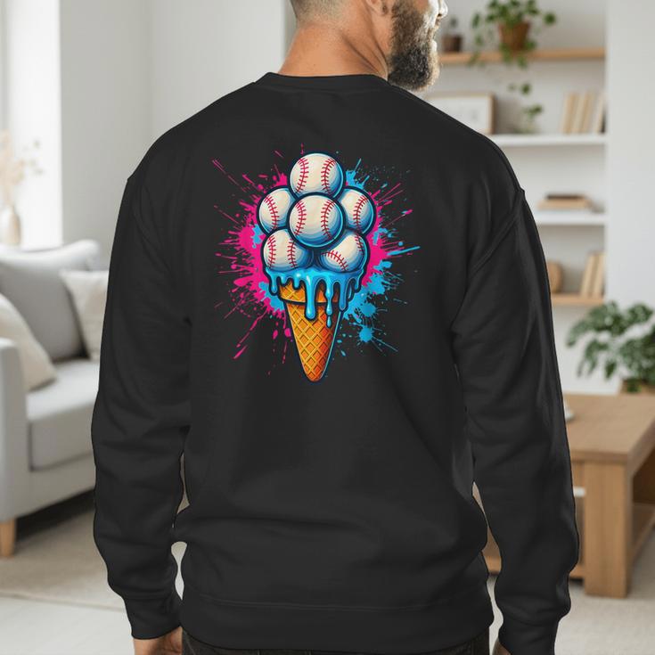 Baseball Ice Cream Drip Baseball Dad Sports Fan Youth Boys Men's Sweatshirt Back Print Baseball Ice Cream Drip Baseball Dad Sports Fan Youth Boys Men's Sweatshirt Back Print