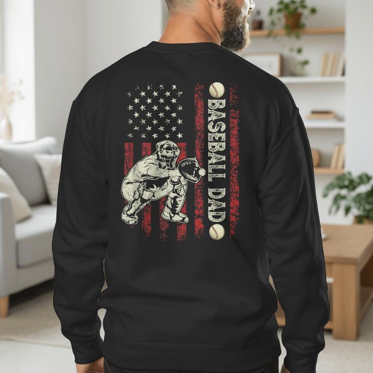 Fathers Day Baseball Dad Flag Dad Men Baseball Catcher Men's Sweatshirt Back Print Fathers Day Baseball Dad Flag Dad Men Baseball Catcher Men's Sweatshirt Back Print