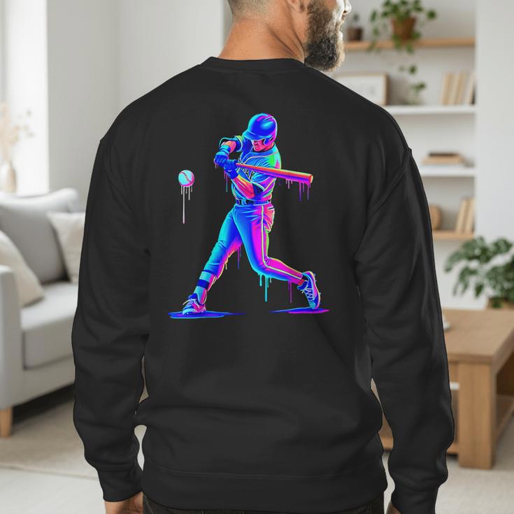 Ice Cream Drip Melting Baseball Bat Player Baseball Dad Men's Sweatshirt Back Print