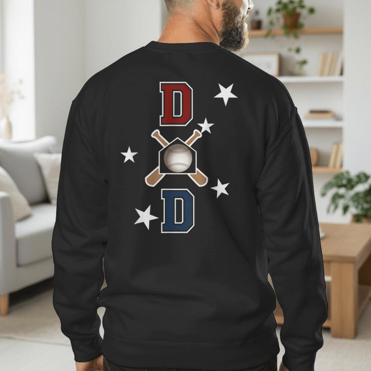 Patriotic Baseball Dad Father's Day Red Blue Star Men's Sweatshirt Back Print Patriotic Baseball Dad Father's Day Red Blue Star Men's Sweatshirt Back Print