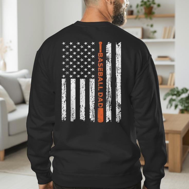 Retro Baseball Dad American Flag Father's Day 4th Of July Men's Sweatshirt Back Print