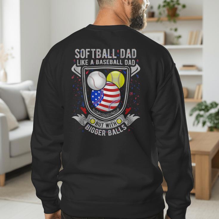 Softball Dad Like A Baseball Dad 4th Of July USA Retro Flag Men's Sweatshirt Back Print
