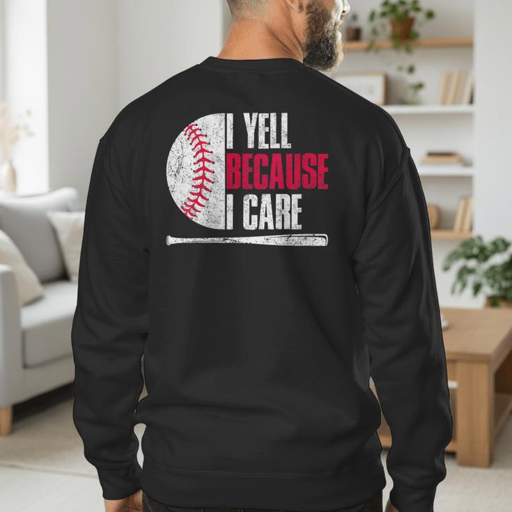 Vintage Baseball Fan I Yell Because I Care Baseball Dads Men's Sweatshirt Back Print Vintage Baseball Fan I Yell Because I Care Baseball Dads Men's Sweatshirt Back Print