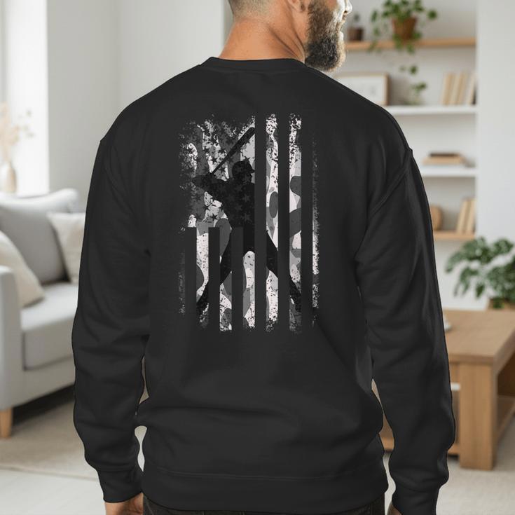 Vintage Baseball US Camouflage Flag Tee Baseball Dad Player Men's Sweatshirt Back Print