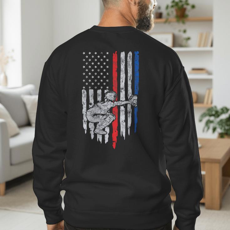 Vintage Baseball US Flag Tee Baseball Dad Player Coach Men's Sweatshirt Back Print