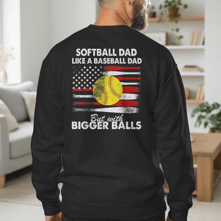 Vintage Softball Dad Like A Baseball Dad US Flag Fathers Day Men's Sweatshirt Back Print