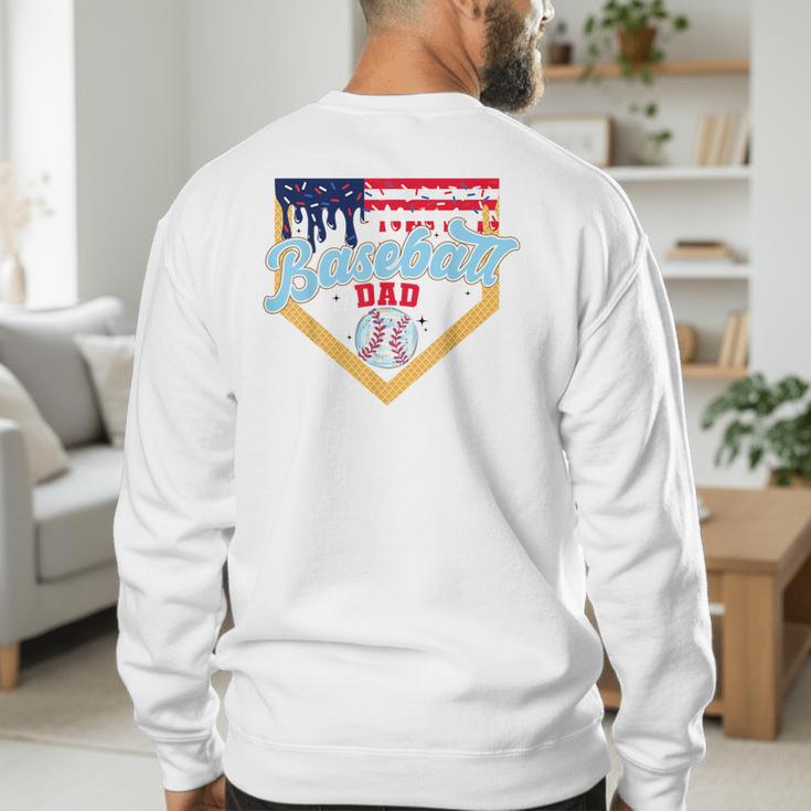 Baseball Dad Ice Cream Drip Father American Flag 4th Of July Men's Sweatshirt Back Print