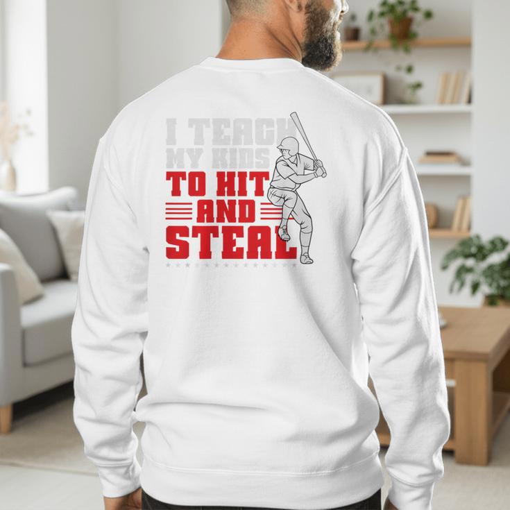 Baseball Dad Teach Kids Hit And Steal Softball Game Premium Tri-Blend Men's Sweatshirt Back Print Baseball Dad Teach Kids Hit And Steal Softball Game Premium Tri-Blend Men's Sweatshirt Back Print