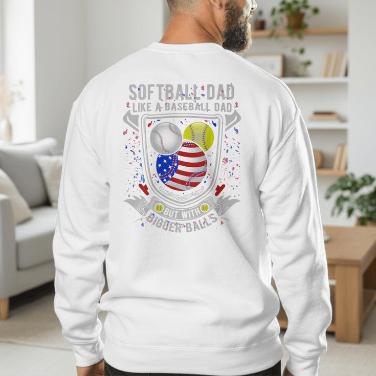 Softball Dad Like A Baseball Dad 4th Of July USA Retro Flag Premium Men's Sweatshirt Back Print