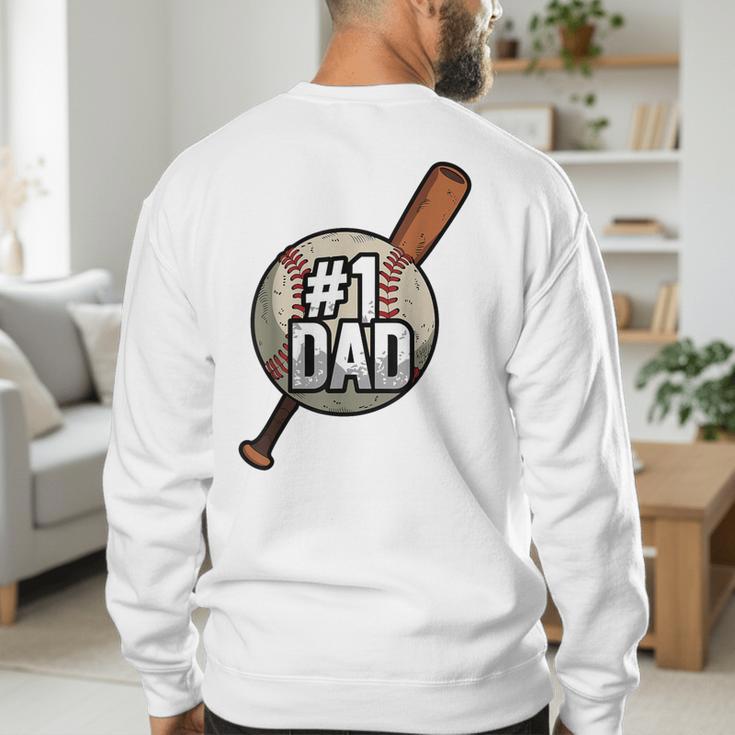 Vintage 1 Baseball Dad Daddy Father's Day Son And Daughter Men's Sweatshirt Back Print