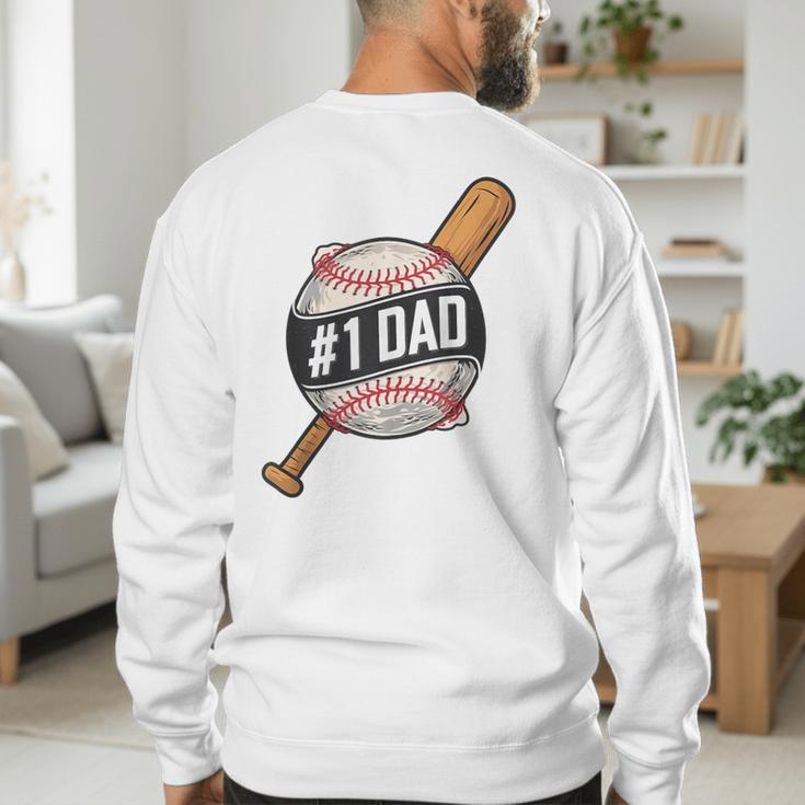 Vintage 1 Baseball Dad Daddy Father's Day From Son Daughter Men's Sweatshirt Back Print