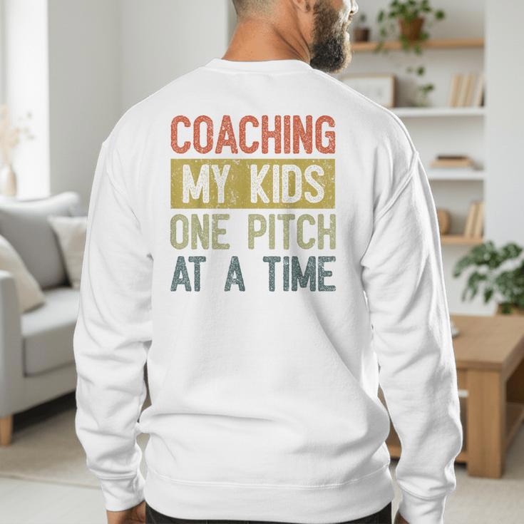 Vintage Baseball Dad Coaching My Kids One Pitch At A Time Men's Sweatshirt Back Print Vintage Baseball Dad Coaching My Kids One Pitch At A Time Men's Sweatshirt Back Print