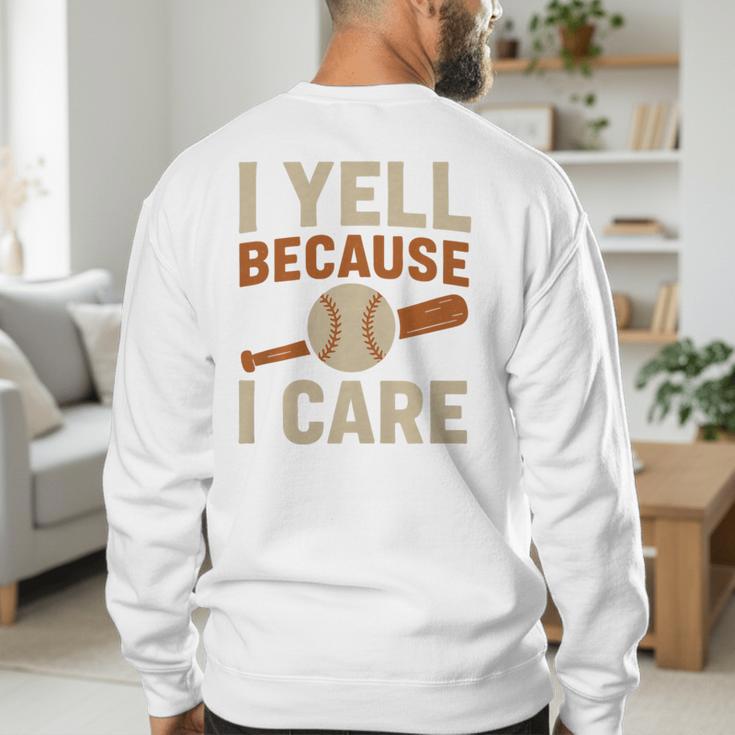 I Yell Because I Care Baseball Dad Coach Father's Day Premium Tri-Blend Men's Sweatshirt Back Print