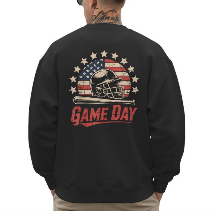 Baseball Dad Game Day USA Flag Men's Sweatshirt Back Print