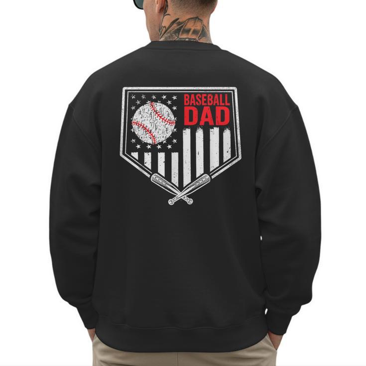 Baseball Dad Men USA American Flag Fathers Day 4th Of July Men's Sweatshirt Back Print