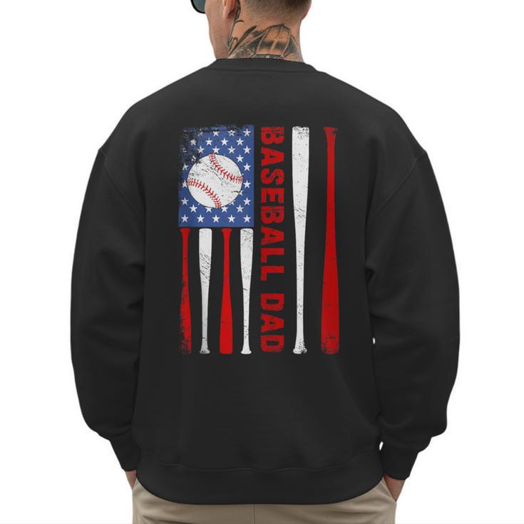 Baseball Dad USA American Flag Father's Day 4th Of July Men's Sweatshirt Back Print