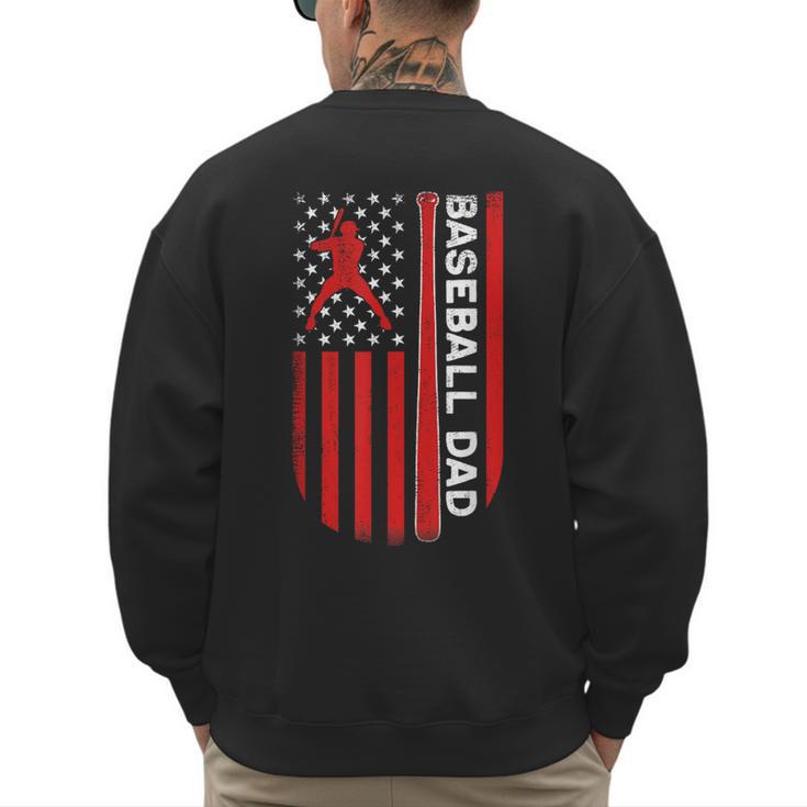 Baseball Dad Usa American Flag Patriotic Dad Father's Day Men's Sweatshirt Back Print