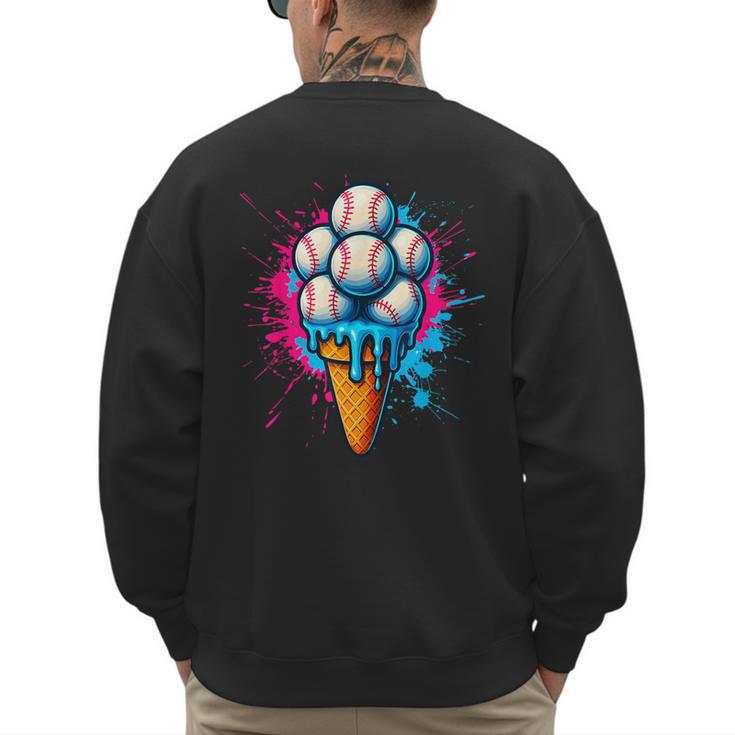 Baseball Ice Cream Drip Baseball Dad Sports Fan Youth Boys Men's Sweatshirt Back Print