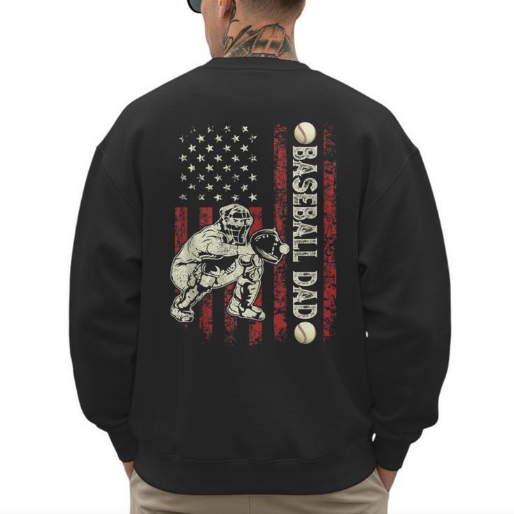 Fathers Day Baseball Dad Flag Dad Men Baseball Catcher Men's Sweatshirt Back Print