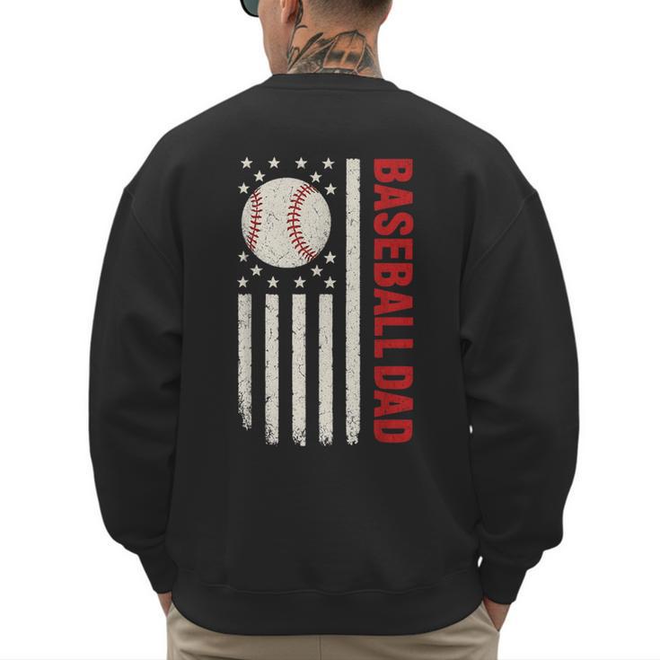 Vintage Baseball DAD American Flag Fathers Day 4th Of July Men's Sweatshirt Back Print